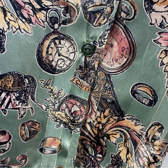 Sellecca Vintage Satin Printed Button Front Blouse Sage Green 10 - Picture 6 of 12
